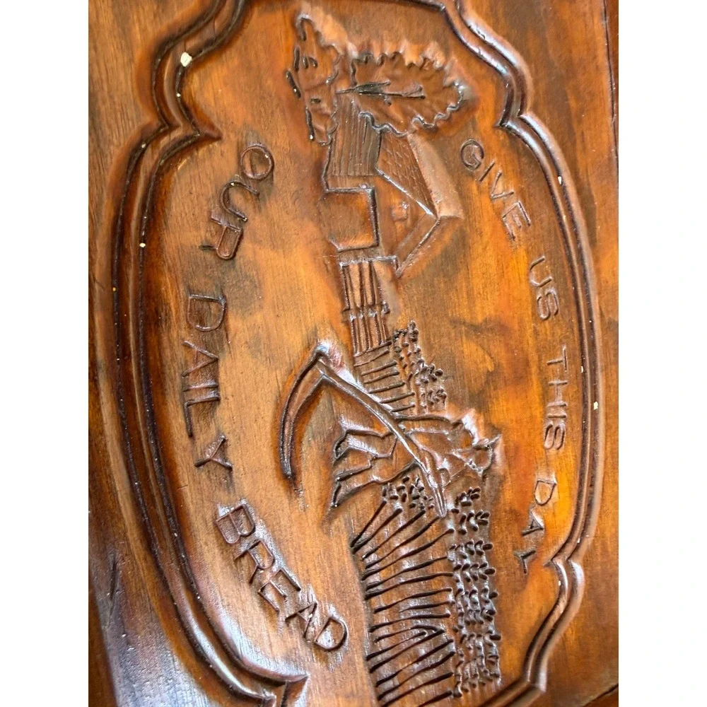 Wood‎ Bread Tray Engraved Give Us This Day Daily Cape Craftsmen Harvest Vintage